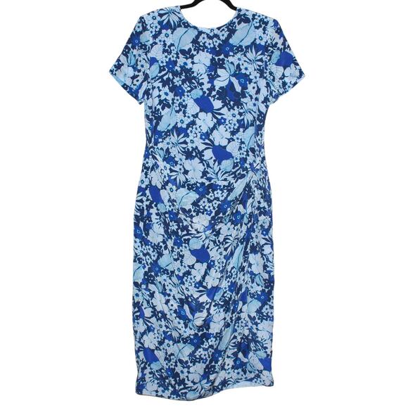 Vintage 100% Silk Appleseed’s Midi Wrap Dress Size 16 Floral Blue - Picture 1 of 9